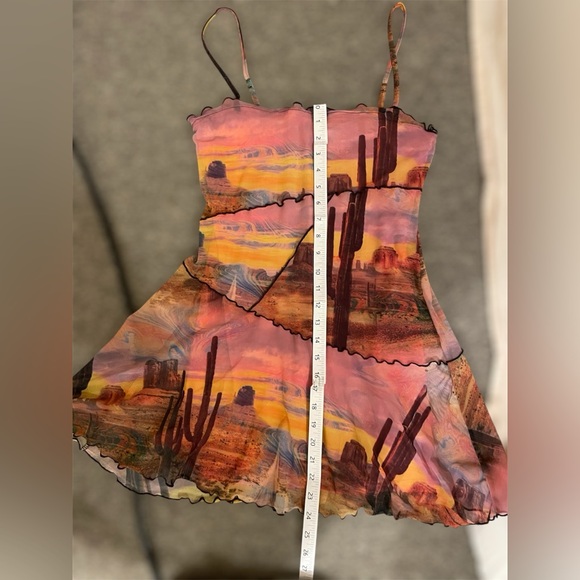 NWOT Urban Outfitters Moxie Mesh Mini Cactus Desert Slip Dress | Size Small - Picture 7 of 7